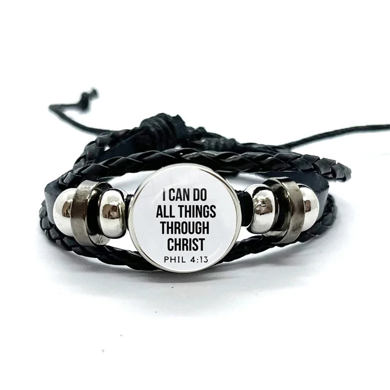 Multilayer Christian Faith Bible Verse Leather Bracelet