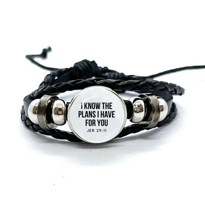 Multilayer Christian Faith Bible Verse Leather Bracelet