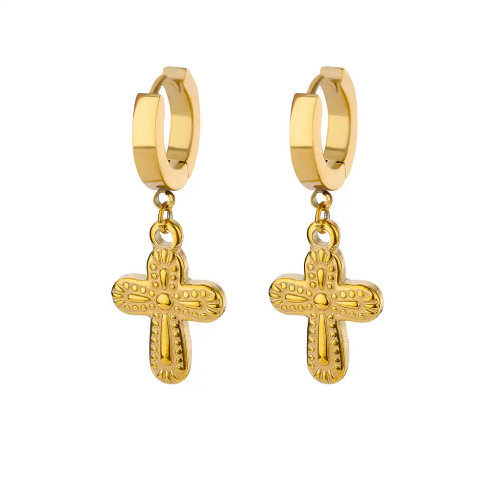 Stainless Steel Zircon Cross Dangle Christian Earrings