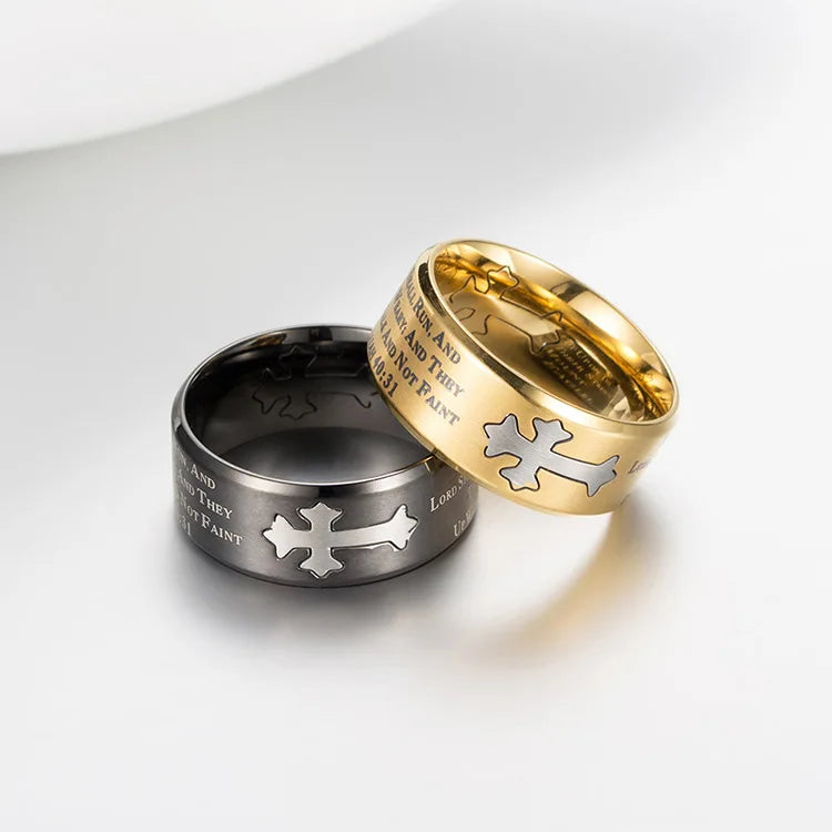 Isaiah Bible Verse Cross Men’s Stainless Steel Ring