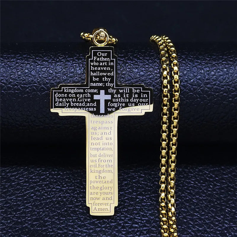 Stainless Steel Big Pendant Christian Bible Cross Necklace