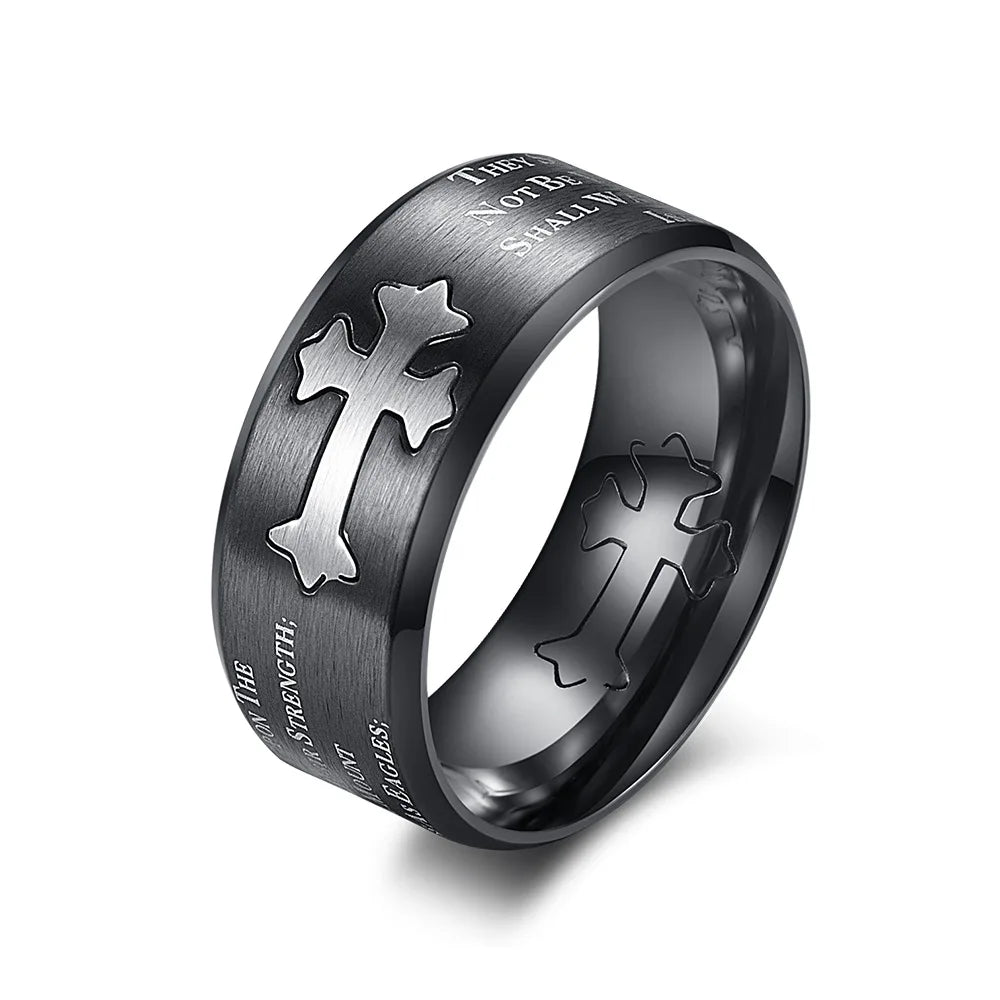 Isaiah Bible Verse Cross Men’s Stainless Steel Ring