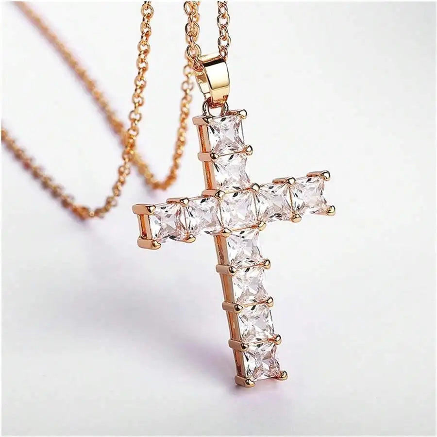 Gold Multi-Color Crystal Cross Necklace