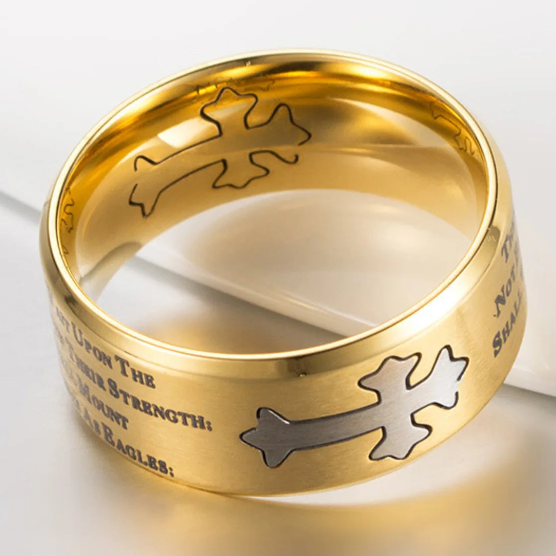 Isaiah Bible Verse Cross Men’s Stainless Steel Ring