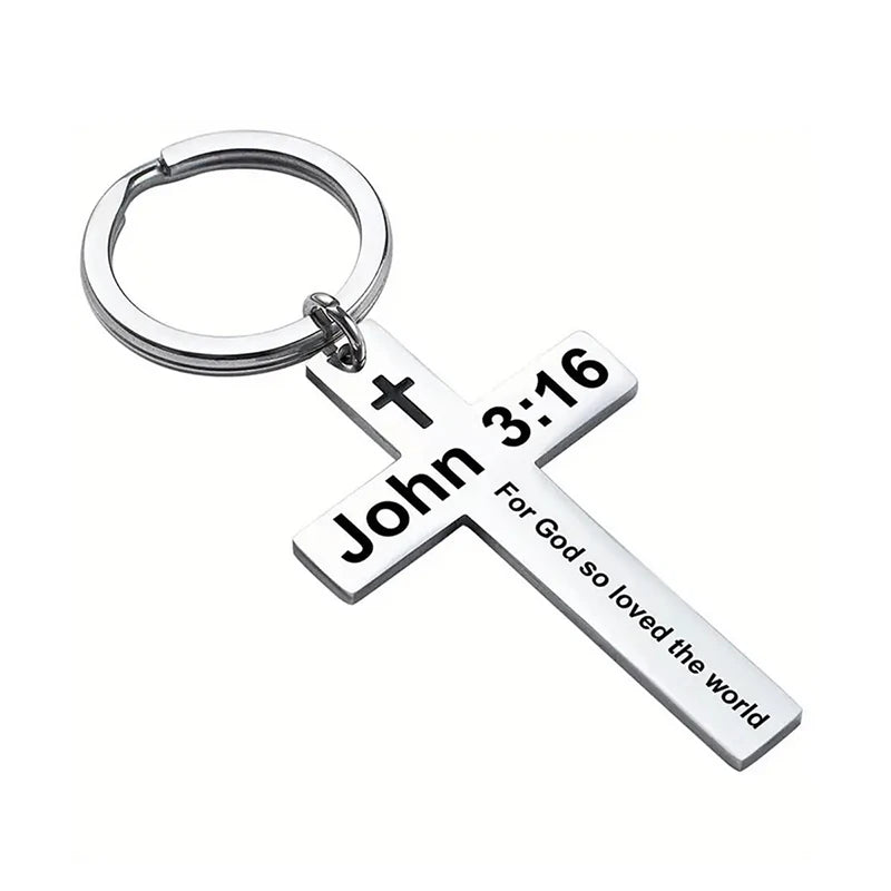Stainless Steel Faith Christian Cross Bible Verse Keychain