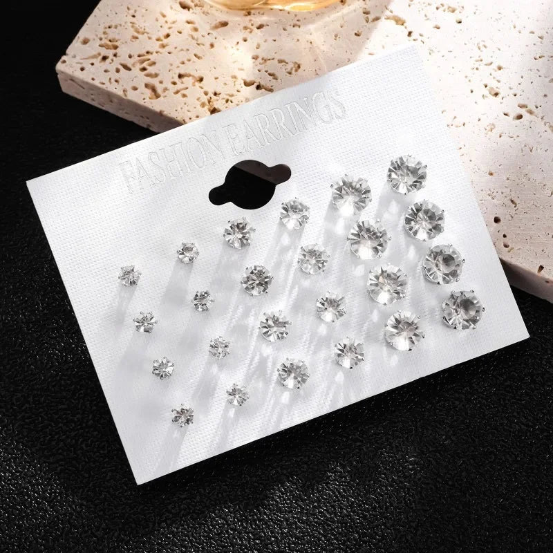 White Crystal Stud Earring Set