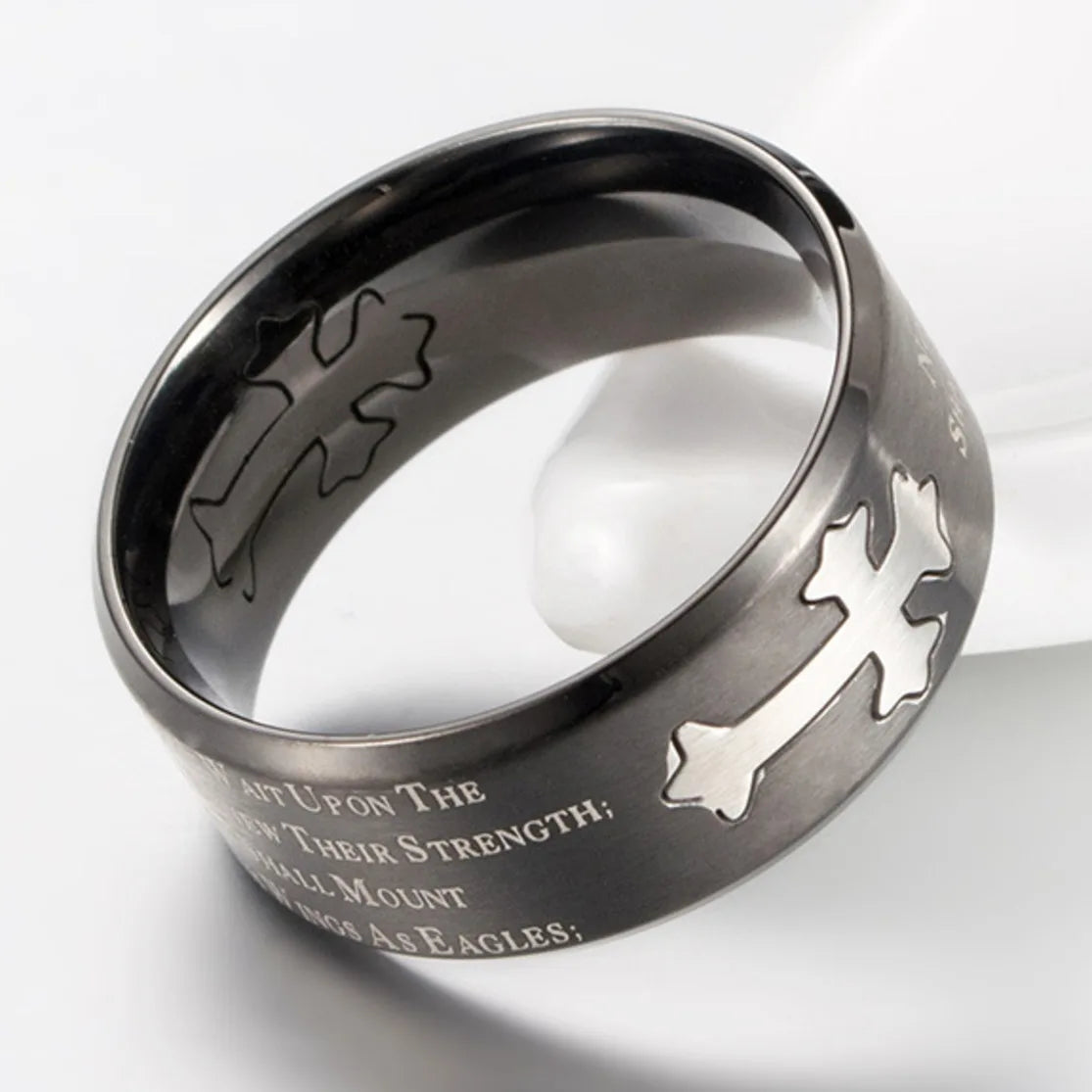 Isaiah Bible Verse Cross Men’s Stainless Steel Ring