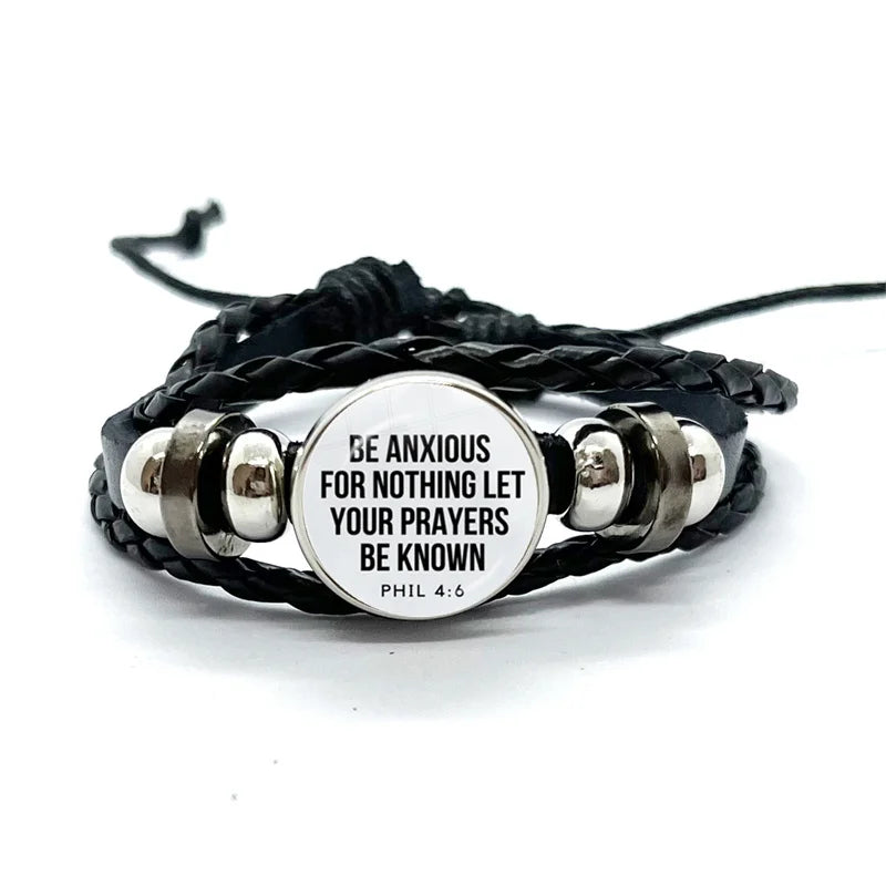 Multilayer Christian Faith Bible Verse Leather Bracelet