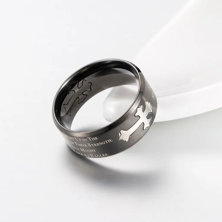 Isaiah Bible Verse Cross Men’s Stainless Steel Ring