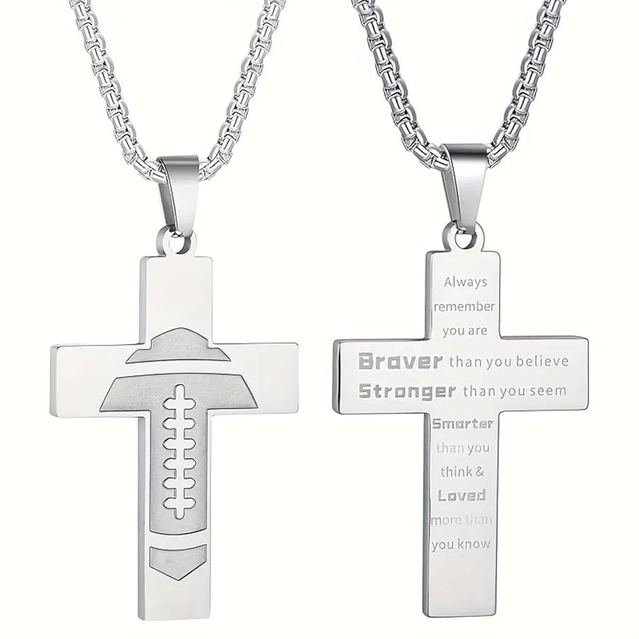 Stainless Steel Sports Cross Necklace Bible Verse Jewelry