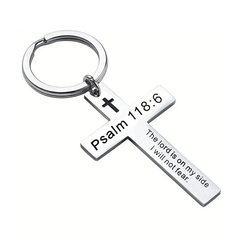 Stainless Steel Faith Christian Cross Bible Verse Keychain