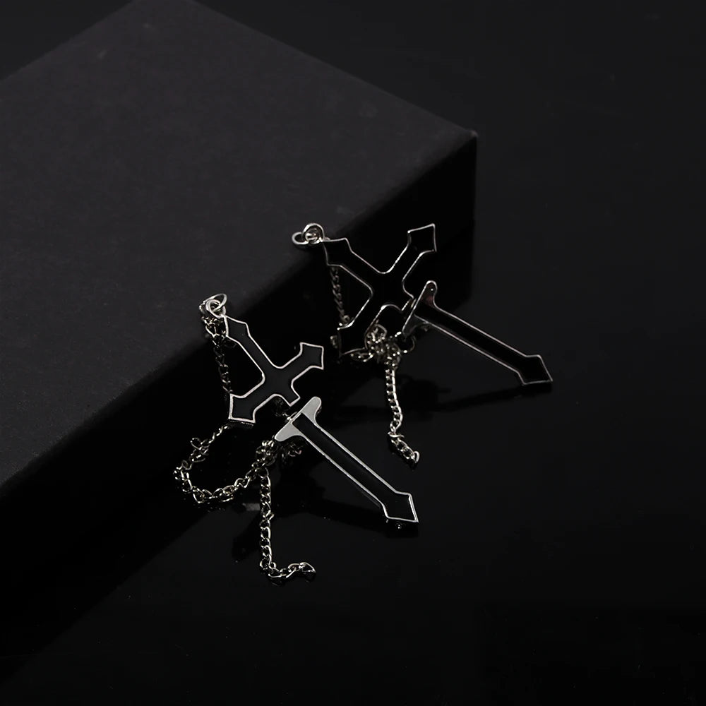 Unisex Vintage Black Cross Chain Earrings