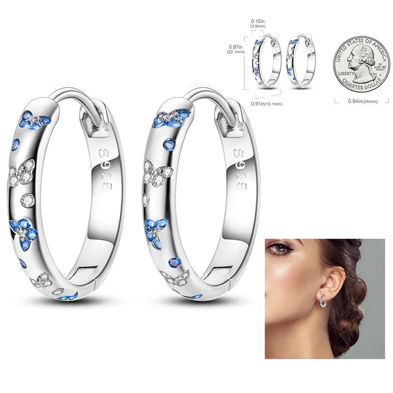 925 Silver Heart & Star Zircon Hoop Earrings