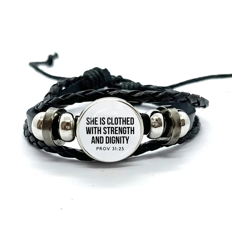 Multilayer Christian Faith Bible Verse Leather Bracelet