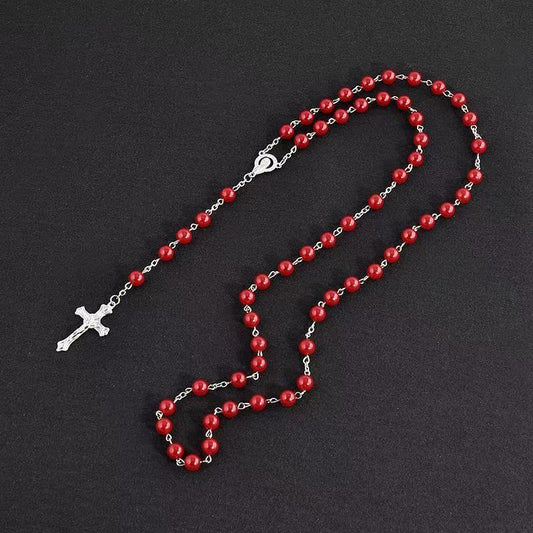 Imitation Pearl Cross Necklace