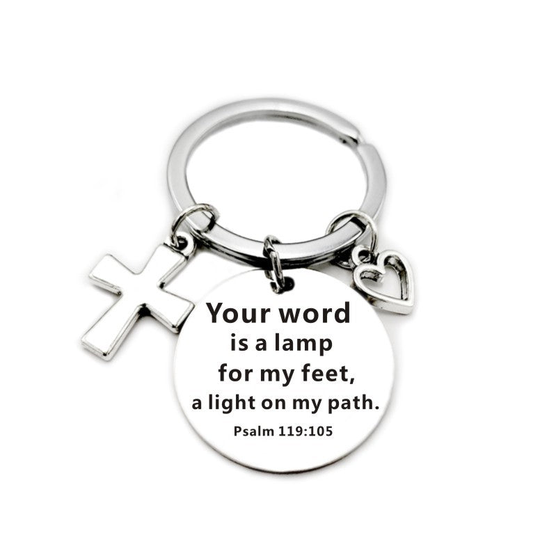 Christian Bible Scripture Pendant Cross Heart Charms Keychain - Blessings is Here