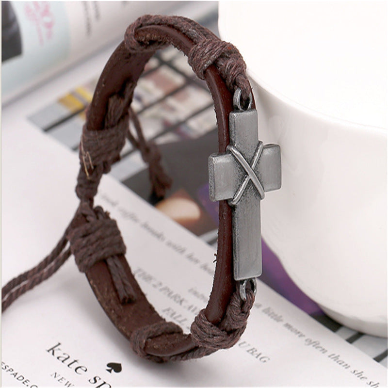 Brown Leather Cross Bracelets - Blessings is Here