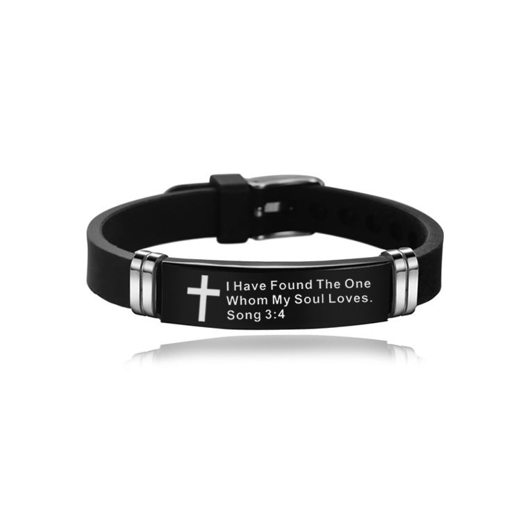 Christian Bible Cross Scripture Bracelet Stainless Steel Silicone Strap Bracelet - Blessings is Here