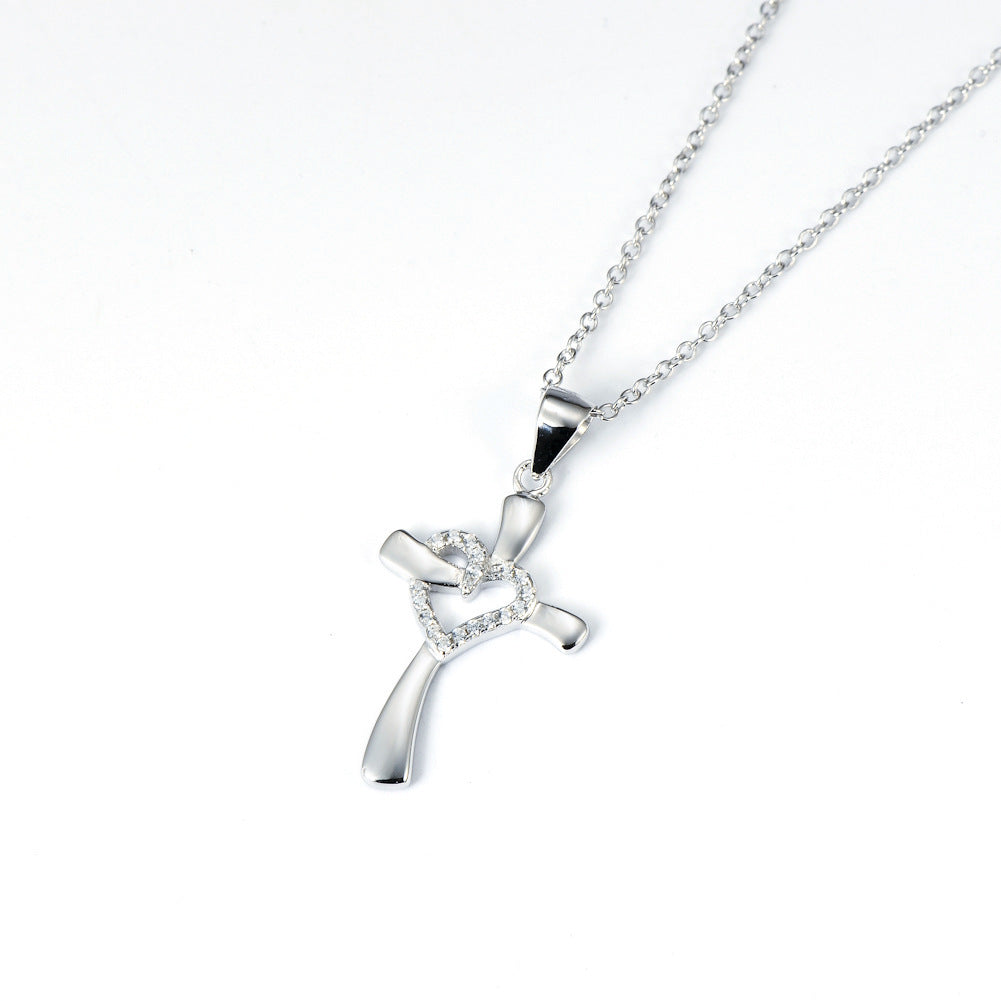 925 Sterling Silver Love Diamond Cross Necklace Christian Religious Pendant - Blessings is Here