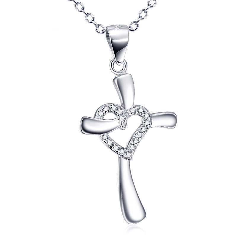 925 Sterling Silver Love Diamond Cross Necklace Christian Religious Pendant - Blessings is Here