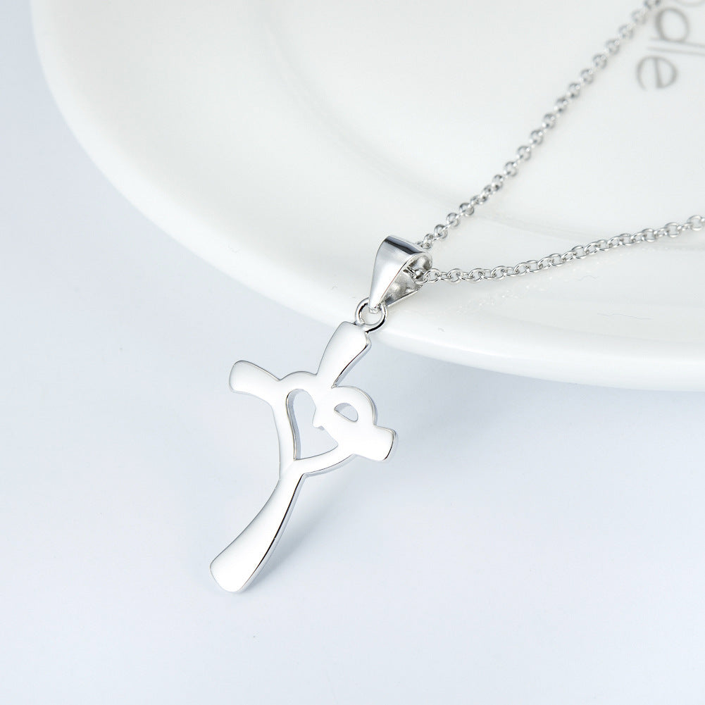 925 Sterling Silver Love Diamond Cross Necklace Christian Religious Pendant - Blessings is Here