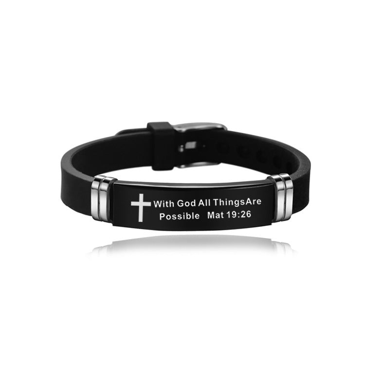 Christian Bible Cross Scripture Bracelet Stainless Steel Silicone Strap Bracelet - Blessings is Here
