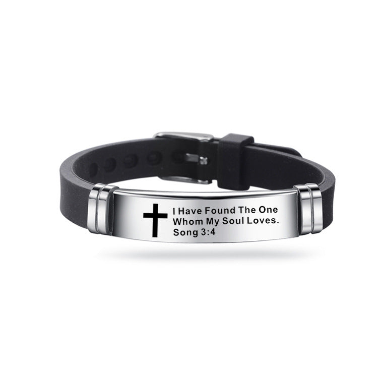 Christian Bible Cross Scripture Bracelet Stainless Steel Silicone Strap Bracelet - Blessings is Here