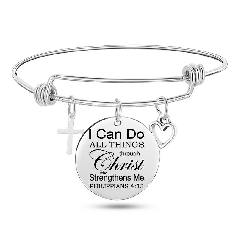 Jesus Christian Bible Scripture Stainless Steel Bangle Bracelet - Blessings is Here