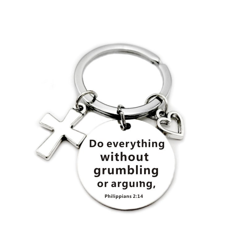 Christian Bible Scripture Pendant Cross Heart Charms Keychain - Blessings is Here