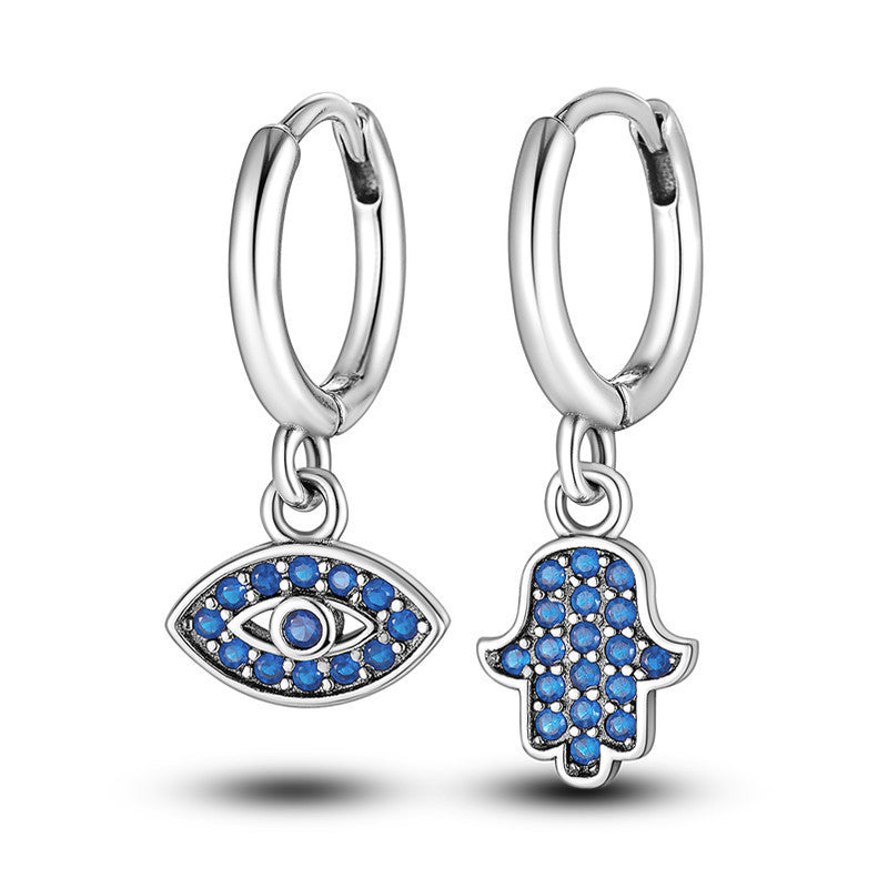 Shining Blue Zircon Owl Earrings 925 Silver Evil Eyes Earrin - Blessings is Here