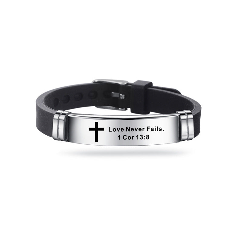 Christian Bible Cross Scripture Bracelet Stainless Steel Silicone Strap Bracelet - Blessings is Here