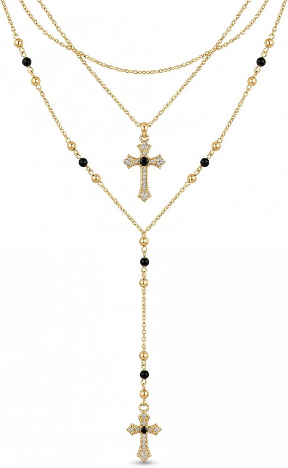 Layered Cross Necklaces for Women Trendy, Bohemian Bead Pearl Y Long Pendant Necklace Set, Vintage Rosary Necklace Adjustable
