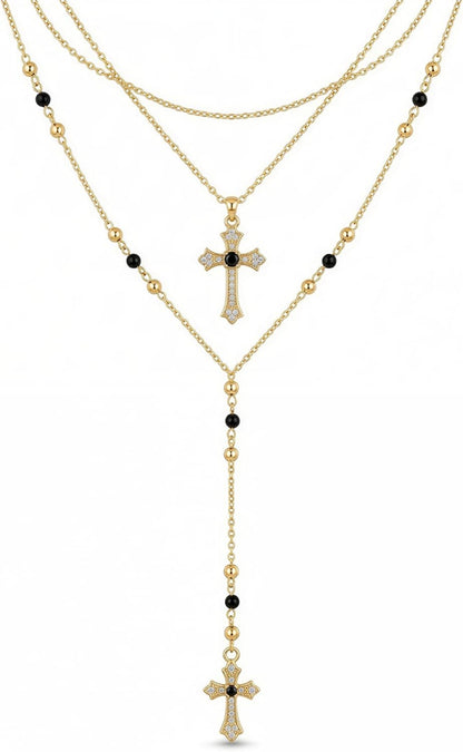 Layered Cross Necklaces for Women Trendy, Bohemian Bead Pearl Y Long Pendant Necklace Set, Vintage Rosary Necklace Adjustable