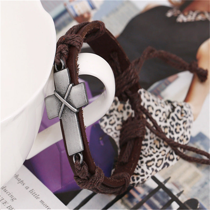 Brown Leather Cross Bracelets - Blessings is Here