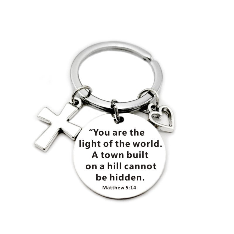 Christian Bible Scripture Pendant Cross Heart Charms Keychain - Blessings is Here