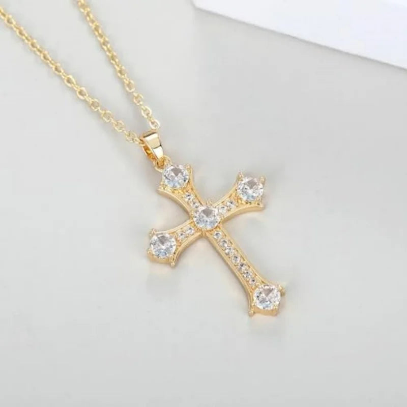 A single-piece white gold cross necklace with a vintage-style pendant, this fashionable choker is suitable for everyday wear, pa - Blessings is Here