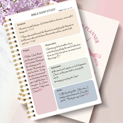 Christian Bible Study Planner, SOAP Scripture Prayer Journal, Devotional Notebook, Faith Organizer, Daily Bible Study Book Gift