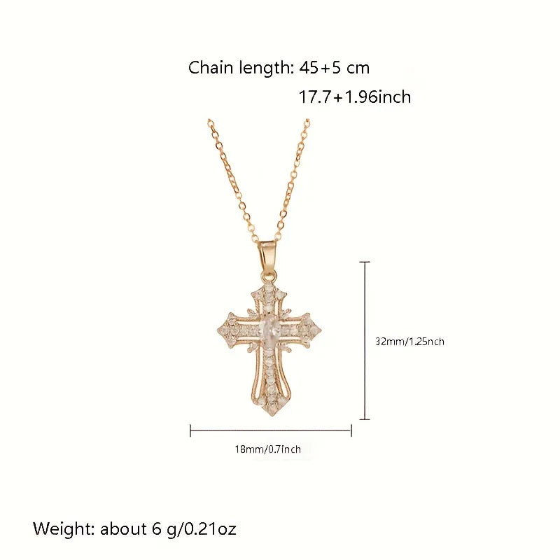 A single-piece white gold cross necklace with a vintage-style pendant, this fashionable choker is suitable for everyday wear, pa - Blessings is Here