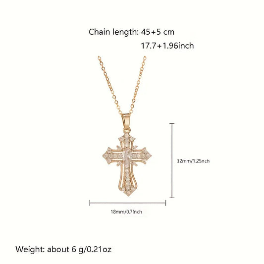 A single-piece white gold cross necklace with a vintage-style pendant, this fashionable choker is suitable for everyday wear, pa - Blessings is Here