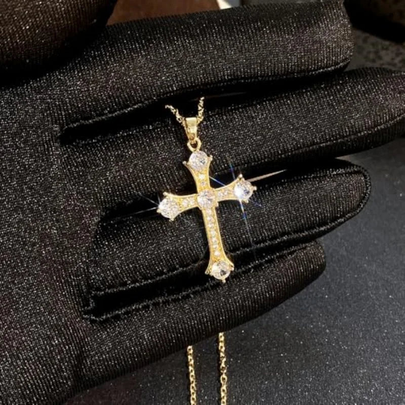 A single-piece white gold cross necklace with a vintage-style pendant, this fashionable choker is suitable for everyday wear, pa - Blessings is Here