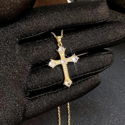 A single-piece white gold cross necklace with a vintage-style pendant, this fashionable choker is suitable for everyday wear, pa - Blessings is Here