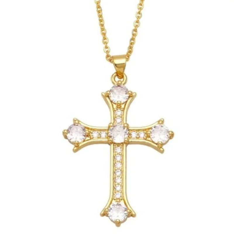 A single-piece white gold cross necklace with a vintage-style pendant, this fashionable choker is suitable for everyday wear, pa - Blessings is Here