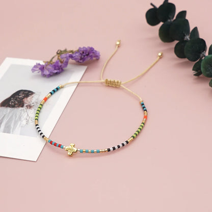 Boho Cross Bracelet for Women – Handmade Christian Beaded Bracelet with Colorful Miyuki Delica Beads, Adjustable Jesus Faith Jewelry