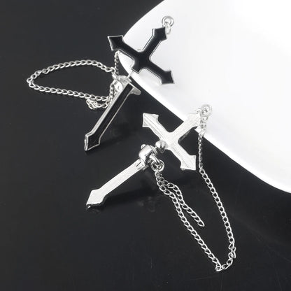 Unisex Vintage Black Cross Chain Earrings