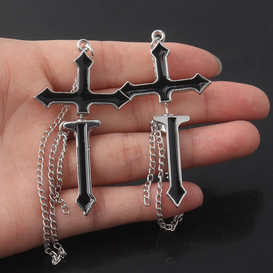 Unisex Vintage Black Cross Chain Earrings