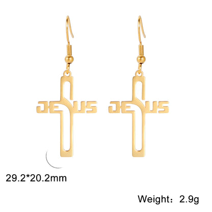 Christian Jesus Cross Dangle Earring for Women Girl Stainless Steel Jewelry Drop Earrings Mother Day Mother Gift