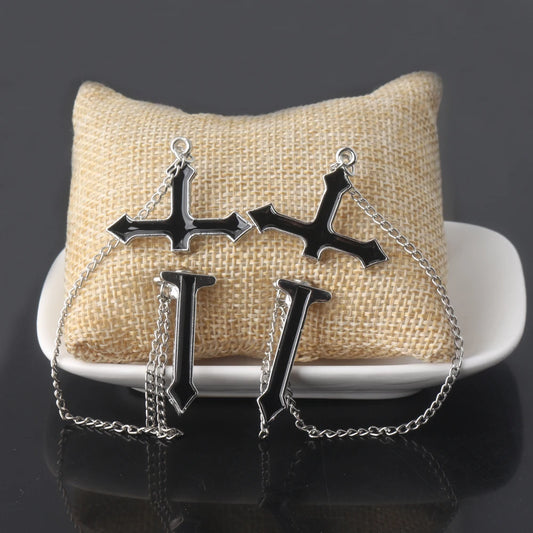 Unisex Vintage Black Cross Chain Earrings