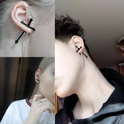 Unisex Vintage Black Cross Chain Earrings