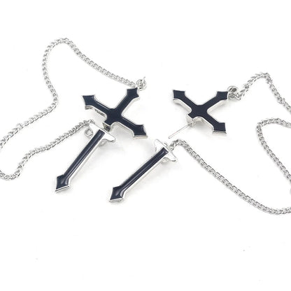 Unisex Vintage Black Cross Chain Earrings