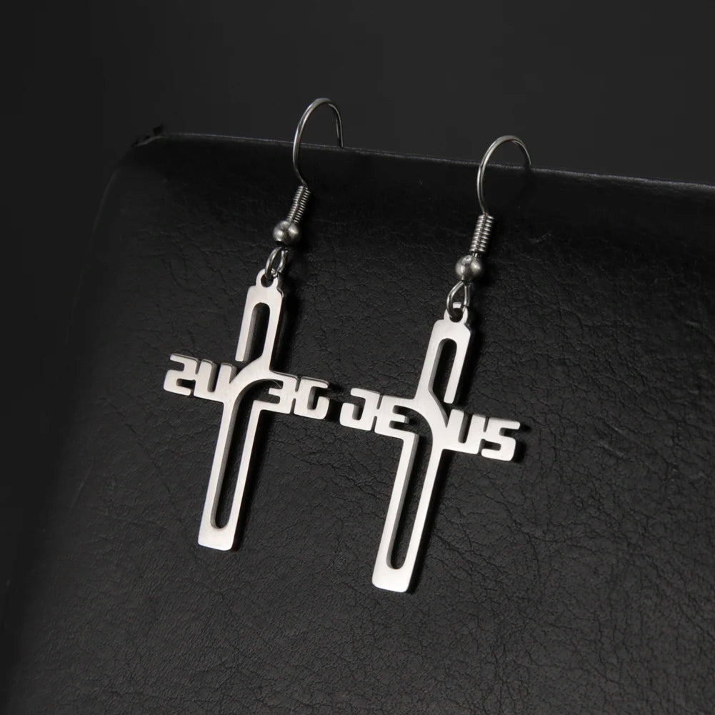Christian Jesus Cross Dangle Earring for Women Girl Stainless Steel Jewelry Drop Earrings Mother Day Mother Gift